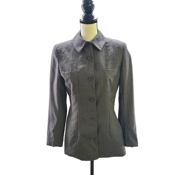 Studio Milano Made In Italy 100% Wool Gray Pinstriped Blazer Jacket Womens Sz 8 - Picture 1 of 12